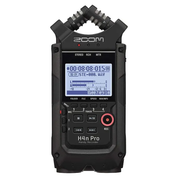 Zoom H4n Pro 4-Track Portable Recorder, All Black, Stereo Microphones, 2 XLR/ ¼“ Combo Inputs, Battery Powered, for Stereo/Multitrack Recording of Music, Audio for Video, and Podcasting - Recorder