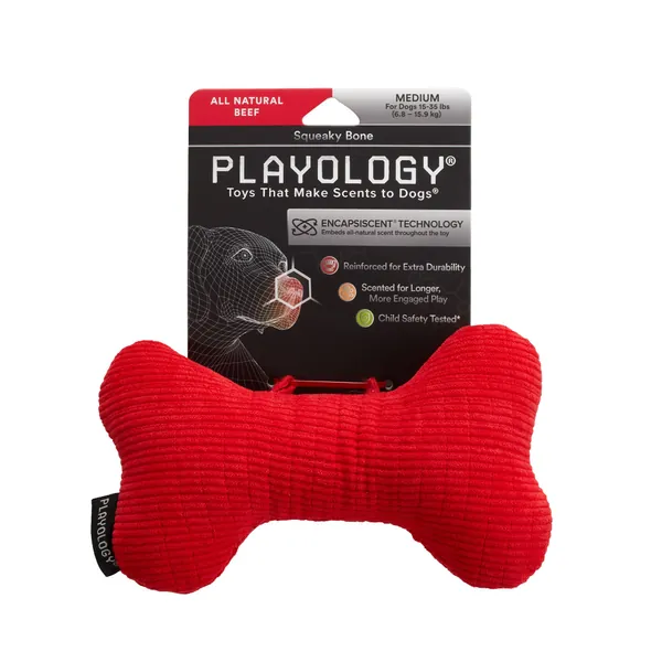 Playology&reg; Scented Plush Squeaker Bone Dog Toy - Beef