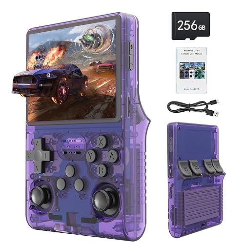 R40S Retro Handheld Video Game Console, 30,000 Retro Games in 1 Game Console with Open Source Linux System, 256GB TF Card, 3.5" IPS Screen and 3800mAh Battery (Purple)