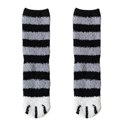 Kawaii Warm Cat Paw Fuzzy Socks - 1 x Black Stripe