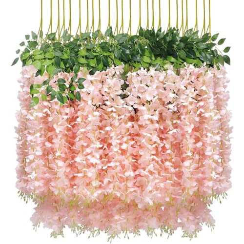 12 pieces Plastic Wisteria Flowers for Party Decor - Pink