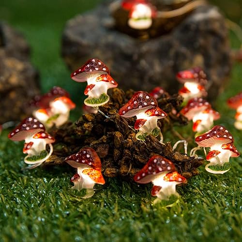 Onemore Mushroom String Lights Battery Operated 10FT 30LEDs Christmas Decorations Fairy Lights for Bedroom Indoor and Outdoor Wedding Garden Birthday Party Patio Fence Mushroom Gifts Decor - 3AA-Mushroom