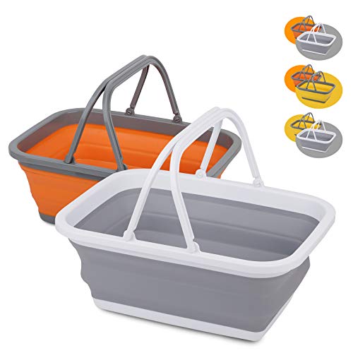 Tiawudi 2 Pack Collapsible Sink with 2.25 Gal / 8.5L Each Wash Basin for Washing Dishes, Camping, Hiking and Home - Orange and Grey