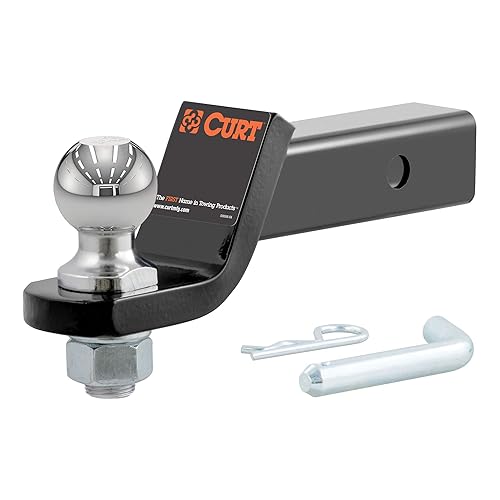 CURT 45036 Trailer Hitch Mount with 2-Inch Ball & Pin, Fits 2-in Receiver, 7,500 lbs, 2" Drop, GLOSS BLACK POWDER COAT