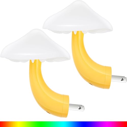 Mudder 2 Pack Sensor LED Mushroom Night Light Plug in Smart Lamp Mini Mushroom Night Lights LED Night Lamp Color Changing for Adults Kids (Yellow and White) - Blue