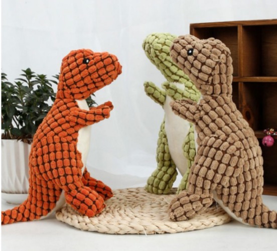 Dino Plush Chew Squeaky Teeth-Cleaning Toy - as show