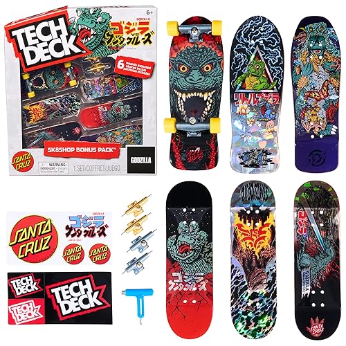 TECH DECK, Godzilla Sk8shop Fingerboard Bonus Pack, Collectible and Customizable Mini Skateboards, Kids Toys for Ages 6 and up - Multicolor