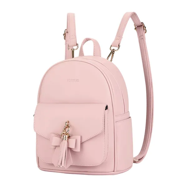 ECOSUSI Mini Backpack for Women Cute Bowknot Small Backpack Purse Girls Leather Bookbag Ladies Satchel Bags,with Charm Tassel - 3-light Pink