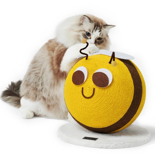VETRESKA Cat Scratching Post, Bee Cat Scratcher, Vertical Cat Scratch Post, Interactive Toys with Natural Sisal Rope for Indoor Cats, Kittens - Bee