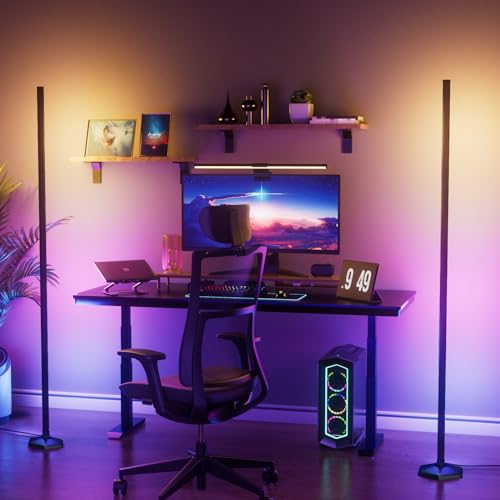 YIKBIK 2PCS RGB Floor Lamp, Bluetooth APP and Remote Control 65" Smart Modern Standing Lamp Music Sync 16 Million DIY Colors Changing LED Floor Lamp with Heavy Base for LivingRoom Bedroom GameRoom - 2PCS