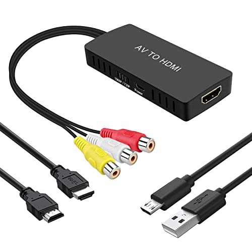 (RCA TO HDMI Converter) - RCA to HDMI Converter, RuiPuo Composite to HDMI Adapter Support 1080P, PAL/NTSC Compatible with WII, WII U, PS one, PS2, PS3, STB, Xbox, VHS, VCR, Blue-Ray DVD,HDM Capture Card (RCA TO HDMI Converter) - black av to hdmi converter