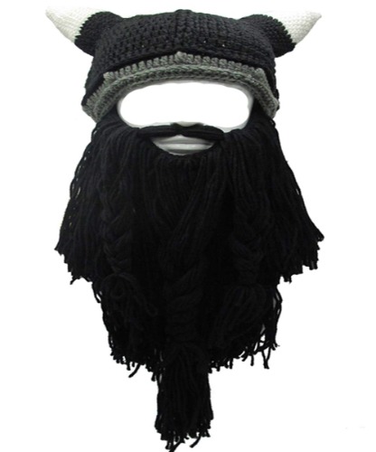 YEKEYI Viking Beard Beanie Horn Hat Winter Warm Mask Knitted Wool Funny Skull Cap - Horn BLACK