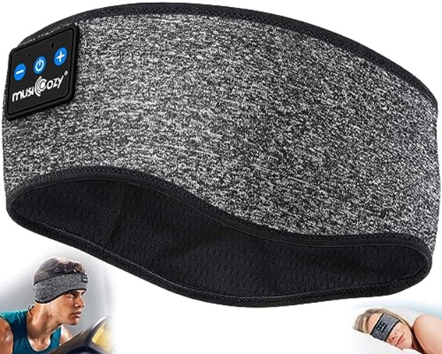 MUSICOZY Sleep Headphones Bluetooth Headband, Wireless Music Sleeping Headphones Sleep Mask Earbuds IPX6 Waterproof for Side Sleepers Workout Running Insomnia Travel Yoga Cool Tech Gadgets Unique Gift - Charcoal Grey