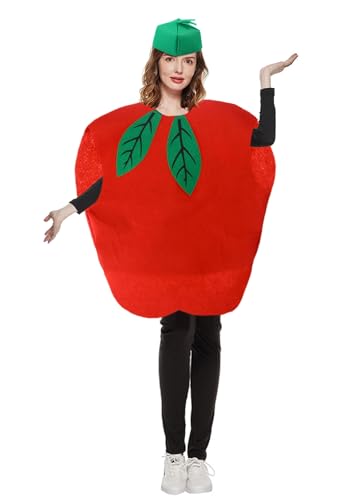 Segreto Unisex Halloween Pumpkin Strawberry Moon Costume Dress Set Fruits Costume Suit with Hat - Apple-adult