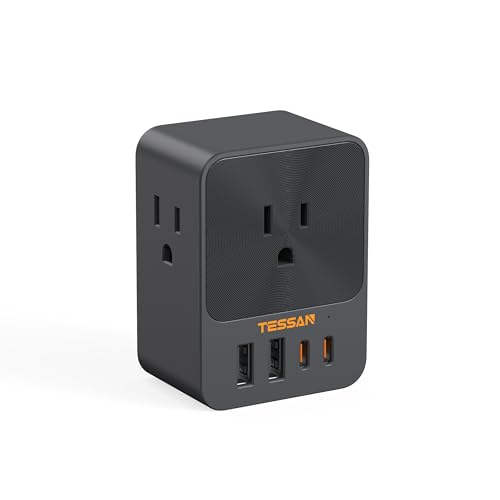 30W USB C Wall Charger, TESSAN Fast Charging Multi Plug Adapter with 3 Outlet Extender Surge Protector, Multiple Plug with 4 USB Block Power Delivery (2 USB C Ports) for Home Office Essentials - 2 USB-A+2 USB-C(30W)