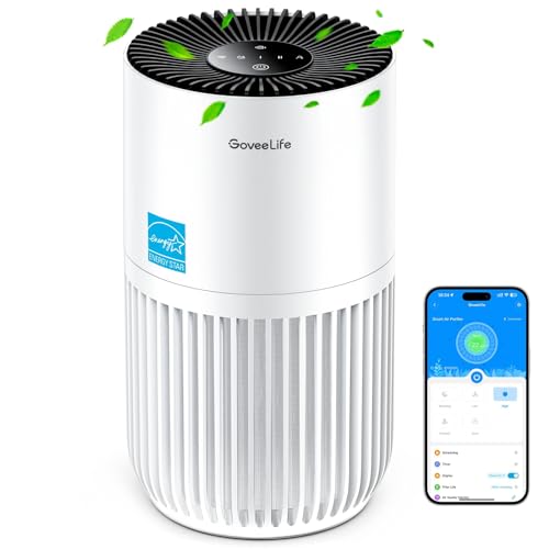 GoveeLife Mini Air Purifier for Bedroom, HEPA Smart Filter Air Purifier with App Alexa Control for Pet Hair, Odors, Pollen, Smoke, Portable Air Cleaner with 3 Speeds, 2 Modes, Timer, Aroma for Home - White