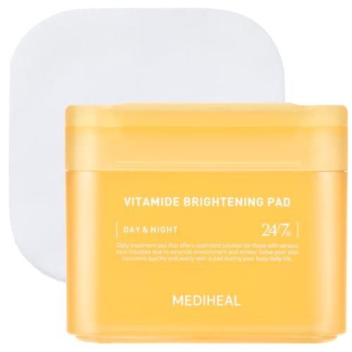 MEDIHEAL Vitamide Brightening Pad - Vegan Face Hypoallergenic Pads with Niacinamide, Sea Buckthorn - Radiance Boosting Pads for Clear, Illuminating Skin 100 Pads - Vitamide Pad