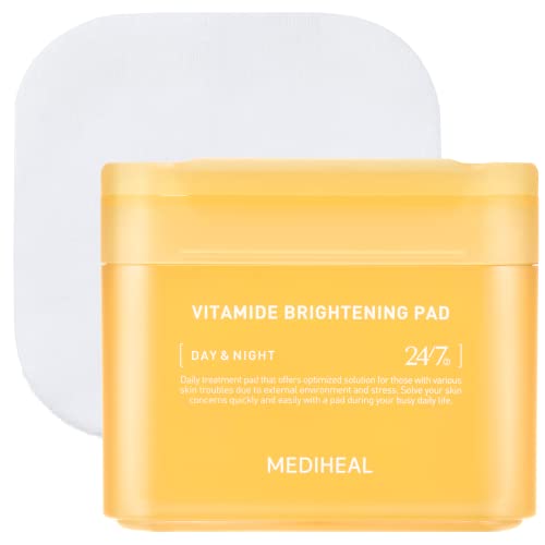 MEDIHEAL Vitamide Brightening Pad - Vegan Face Hypoallergenic Pads with Niacinamide, Sea Buckthorn - Radiance Boosting Pads for Clear, Illuminating Skin 100 Pads - Vitamide Pad