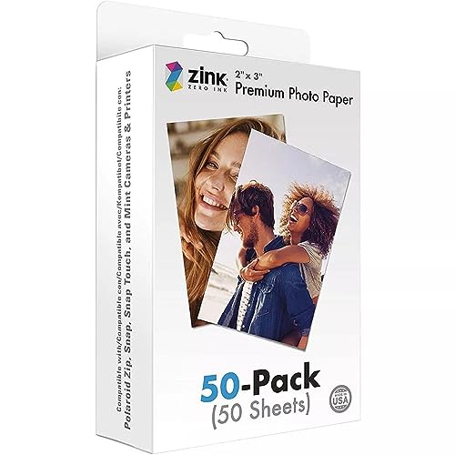 Zink 2"x3" Premium Instant Photo Paper (50 Pack) Compatible with Polaroid Snap, Snap Touch, Zip and Mint Cameras and Printers, 50 count (Pack of 1) - 50 Pack - Photo Paper