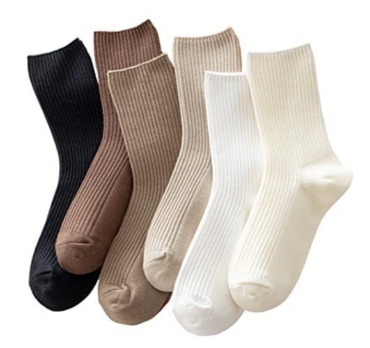 ACCFOD Womens Cute Crew Socks Casual Athletic Aesthetic Socks Neutral Cotton Socks for Women Granola Girls Clothes - 9-11 - Solid Color