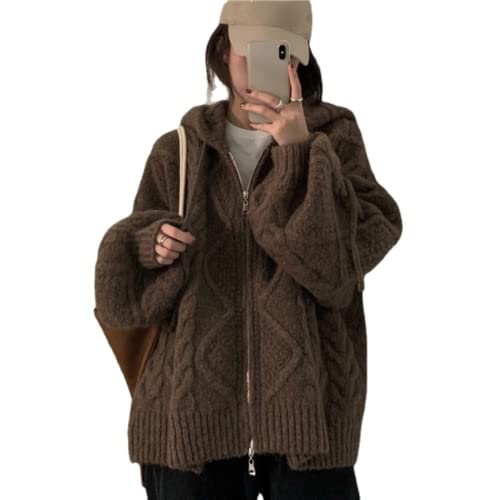 GGOOB Grandpa Sweater Oversized Aesthetic Hoodie Grandpa Sweaters Vintage Aesthetic Zip Up Hoodie for Women - One Size - Brown
