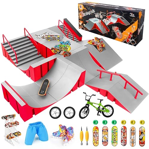 CS COSDDI Mini Finger Skateboards Ramp Accessories Set, Fingerboard Skate Park Ramp, DIY Assembly Mini Finger Skateboard Ultimate Park Set Ramps for Kids Training Birthday Gift (1810-14 in 1A) - 1810-14 in 1a