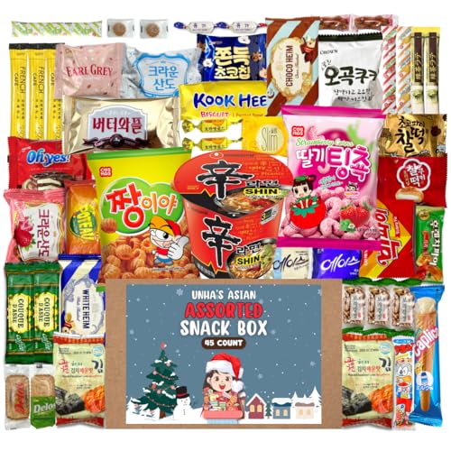 Korean Snack Box Variety Pack - 45 Count Individual Wrapped Gift Care Package Bundle Sampler Assortment Mix Candy Chips Cookies Treats for Kids Children College Students Adult