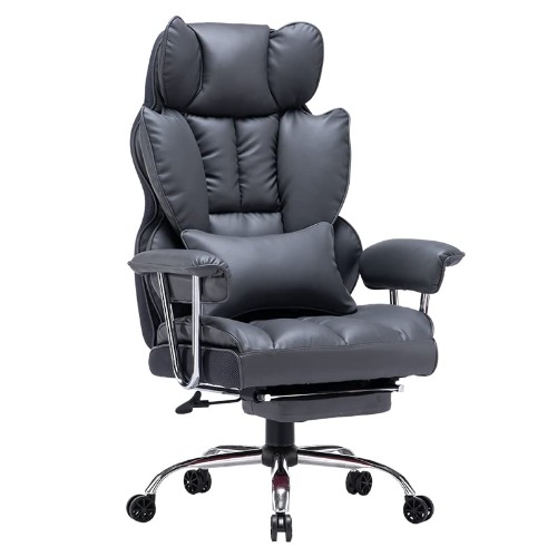 Efomao Desk Office Chair Big High Back Chair PU Leather Computer Chair Managerial Executive Swivel Chair with Lumbar Support (Dark Grey) - Dark Grey
