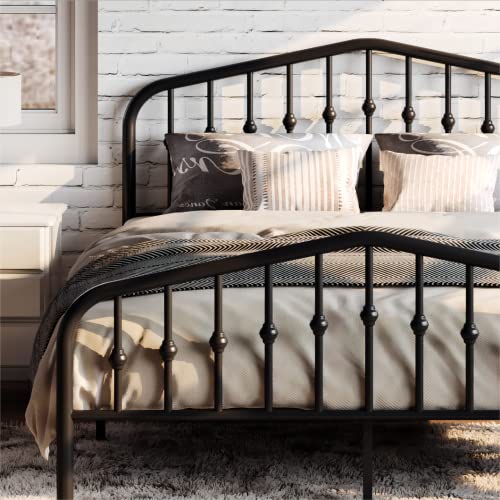 SHA CERLIN Full Size Metal Platform Bed Frame with Victorian Style Wrought Iron-Art Headboard/Footboard, No Box Spring Required, Black - Full