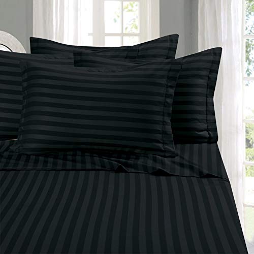 Elegant Comfort Best, Softest, Coziest 6-Piece Sheet Sets! - 1500 Premier Hotel Quality Luxurious Wrinkle Resistant 6-Piece DAMASK STRIPE Bed Sheet Set, Full Black - Black - Full