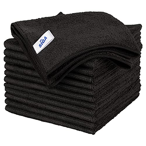 MR.SIGA Microfiber Cleaning Cloth, All-Purpose Microfiber Towels, Streak Free Cleaning Rags, Pack of 12, Black, Size 32 x 32 cm(12.6 x 12.6 inch) - Black - 12.6 x 12.6 inch