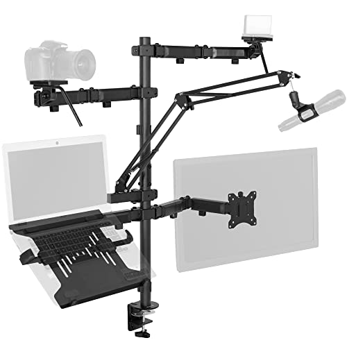 VIVO All-in-One Computer Studio Desk Mount, Mic Boom, Dual Monitor Mount up to 32 inches, Laptop Stand, Livestream Arms Compatible with Cameras, Lighting, Phone/Tablet Adapters, STAND-LIVE2L