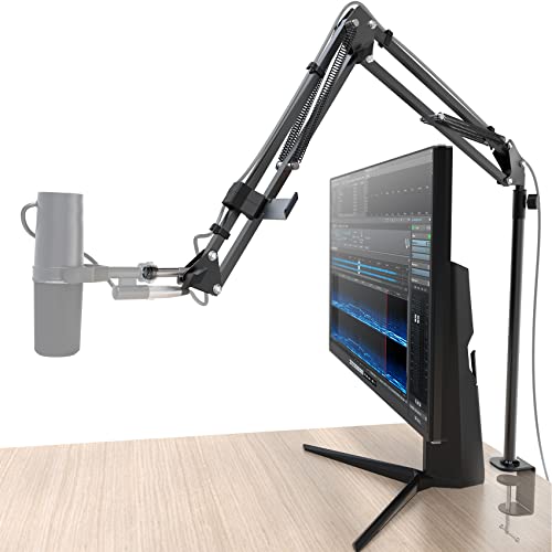 CACENCAN Boom Arm, 360° Rotatable Microphone Stand with Desk Mount, Foldable Desk Mic Arm with 3/8'' to 5/8'' Screw Adapter, Microphone Arm for Live Streaming, Gaming, Podcasting[Heightened Version] - Black