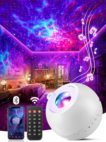 PIKOY Star Projector,15 Colors Star Projector Galaxy Light Projector,15 White Noise Galaxy Projector for Bedroom,Bluetooth Speaker Star Lights for Ceiling Projector,Galaxy Light Projector for Bedroom - White