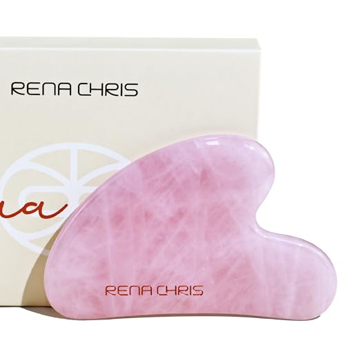 Rena Chris Rose Quartz Gua Sha, Natural Jade Facial Tools for SPA Acupuncture, Pink Stone for Body Face Neck and Eye, Skin Care Gift for Woman - Rose