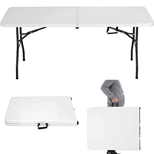 HKLGorg 6 Ft Heavy Duty Working Indoor Outdoor Plastic Folding Utility Party Dining Table Easy to Assemble with Lock Function White, 70.9 x 29.1 x 29.1 inches - 6 FT