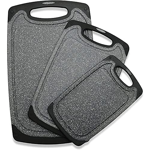 Cutting Boards for Kitchen, Large-Small Cutting Board Set of 3, Dishwasher Safe, Juice Groove, Easy Grip Handle, Non-Slip Rubber Cutting Board - Large - Dark Gray