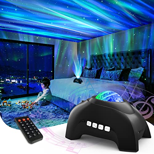 AIRIVO Northern Lights Aurora Projector, Star Projector Music Speaker, White Noise Night Light Galaxy Projector for Kids Adults, for Home Decor Bedroom/Ceiling/Party (Black) - Black