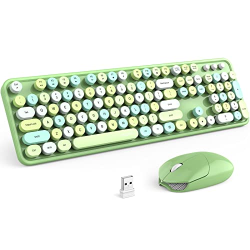 MOFII Wireless Keyboard and Mouse Combo, 2.4GHz Retro Full Size Typewriter Keyboard with Number Pad & Wireless Mouse for Laptop, PC, Desktop, Mac, Windows - Green Colorful - Green Colorful-B