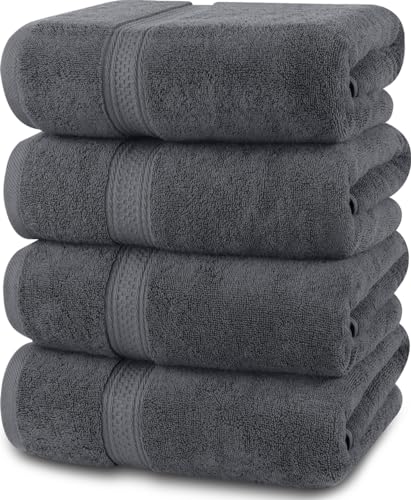 Utopia Towels 4 Pack Premium Bath Towels Set, (27 x 54 Inches) 100% Ring Spun Cotton 600GSM, Lightweight and Highly Absorbent Quick Drying Towels, Perfect for Daily Use (Grey) - 4 Bath Towels - Grey