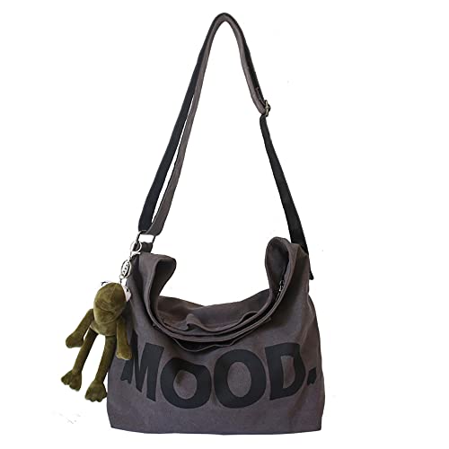 Canvas Messenger Vintage Bag Alt Emo Crossbody Bag Goth Punk Shoulder Satchels Harajuku Grunge Handbag - Brown