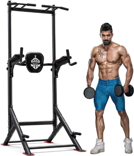 Sportsroyals Power Tower Pull Up Dip Station Assistive Trainer Multi-Function Home Gym Strength Training Fitness Equipment 440LBS - Black