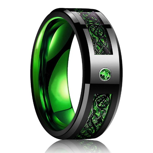 Mens Black Metal with Zircon Ring - 13 / Green