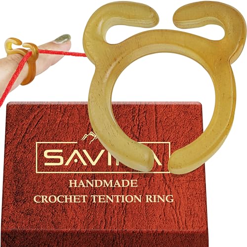 Savina Crochet Tension Ring - Adjustable size 16.8mm to over 19mm - Handmade Horn Ring for Finger, Crocheting, Knitting Yarn Ring Holder, Crochet Accessories with Box. - 1Pcs