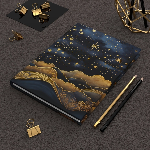 Whimsical Art Deco Night Sky Journal Gift for Her Hard Cover Dream Diary Gift Celestial Starry Night Journal Notebook Holiday Gift for Mom