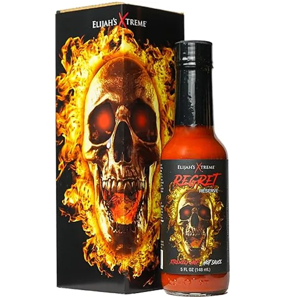 Elijah's Xtreme Regret Reserve Hot Sauce - Carolina Reaper, Trinidad Scorpion, and Habanero Pepper - 5oz bottle contains 70% of the hottest peppers in the world - Regret Reserve - 5 Fl Oz (Pack of 1)