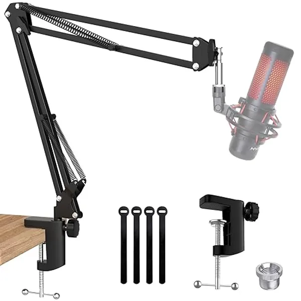QuadCast Boom Arm, Mic Arm Microphone Arm for HyperX QuadCast SoloCast Blue Yeti Fifine AM8 and Most Mic, Mic Stand Desk with 3/8" to 5/8" Adapter by SUNMON - Mic Boom Arm
