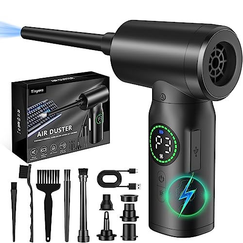 Upgraded Compressed Air Duster, 106000RPM Electric Air Duster for Keyboard Cleaner Replace Compressed Air Can, 3 Speed with LED Screen for Office, Desk, Sofa, PC Duster, Cordless Reusable 7800mAh - CF01