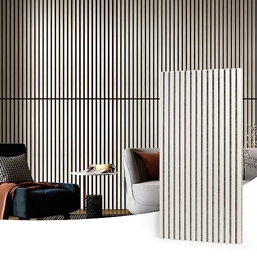 Art3d 2 Wood Slat Acoustic Panels for Wall and Ceiling - 3D Fluted Sound Absorbing Panel with Wood Finish - White Elm - 2pcs - 47.2＊23.6in. - White Elm
