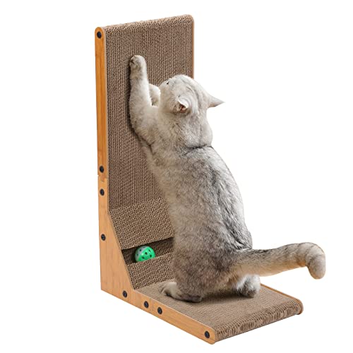 Awolf L Shape Cat Scratcher, 23.6 Inch Cat Scratching Board Wall Mounted Scratch Posts for Indoor Adult Cats with Ball Toy, Protecting Furniture Cat Scratch Pad, Large - L Shape